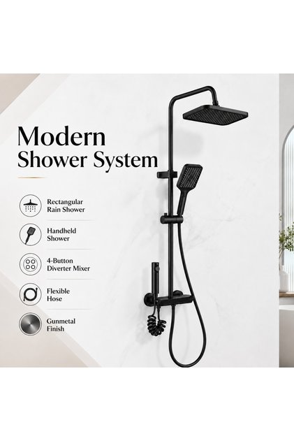 Black Rainfall Shower Set – Modern Bathroom Shower System