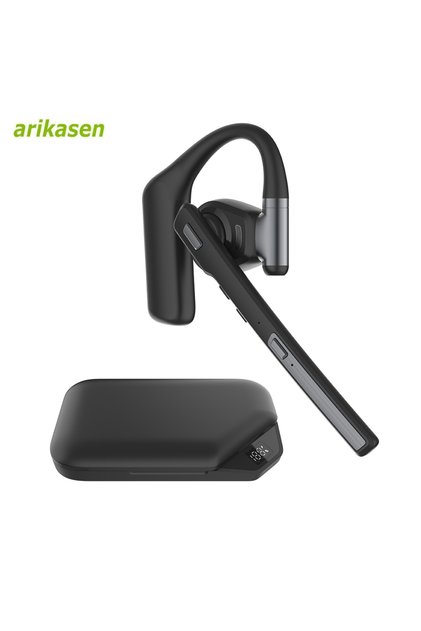 black Bluetooth 6.0 Headset, Wireless Hands-Free Earpiece with ENC Dual Mic, Mute Button, Single-Ear