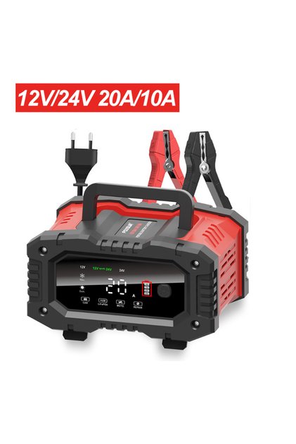 20A 10A red 20A/10A Car Motorcycle Battery Charger 12V/24V Smart Charger Lithium AGM GEL Lead-Acid L