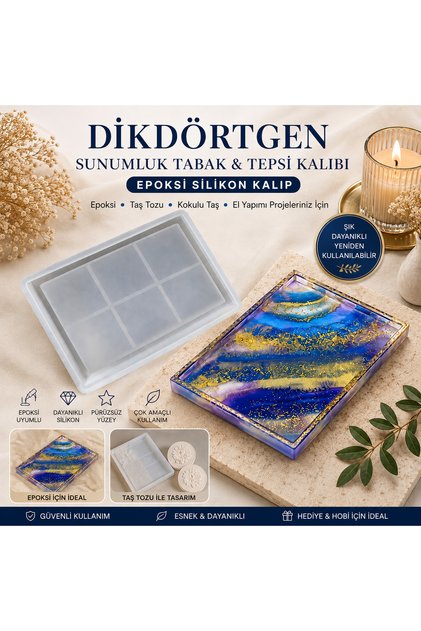 Epoksi Dikdörtgen Tabak Sunumluk Silikon Tepsi Kalıbı