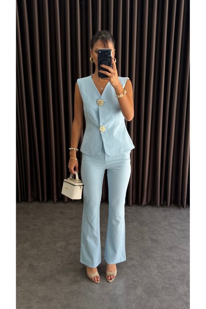 Women's Gold Buttoned Vest Pants Suit