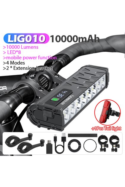 LIG010 305 Bicycle Light Front 10000Lumen Bike Light 10000mAh Waterproof Flashlight USB Charging MTB