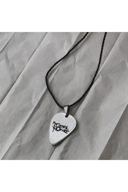 N1186-leather Rock Band My Chemical Romance Necklaces Cosplay MCR Stainless Steel Guitar Pick Pendan