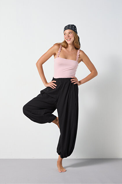 Lined Voile Elastic Waist Shalwar Trousers Black 31179