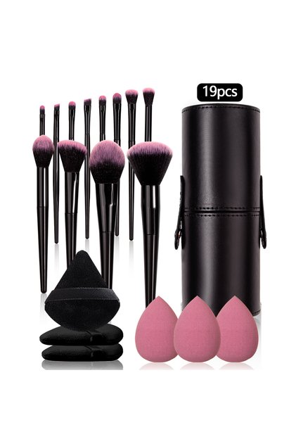 19pcs 19PCS Set of 12 Makeup Brush Sets +3Pcs Triangular Powder Puff +3Pcs Non-Powder Makeup Egg +1P