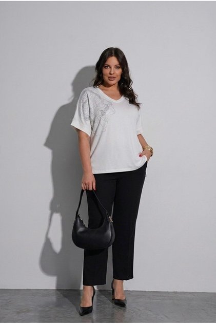 Women's Plus Size Short Sleeve V-Neck Stone Printed Viscose Blouse 2041-26
