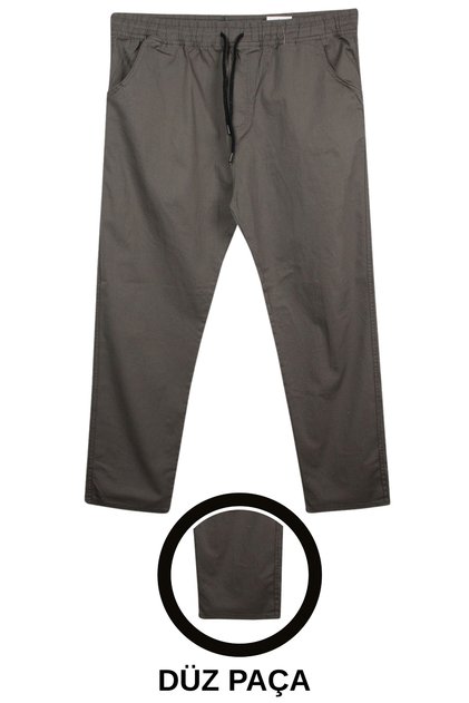 Straight-Leg Lace-Up Gabardine Trousers in Soil Color, Suitable for Men with Battal Size Body Types between 100-156 Kilograms