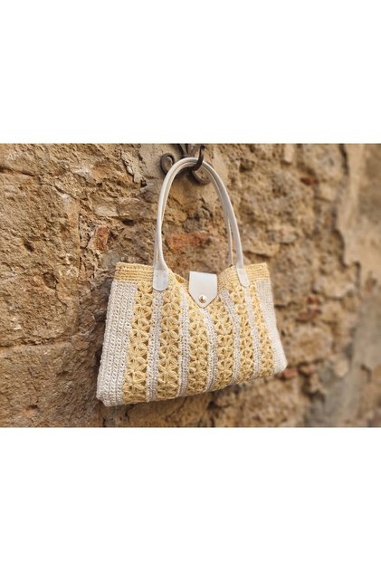 Women's Yellow and White Striped Snap Fastener Shoulder Bag - Internal Compartment (32X42 cm)