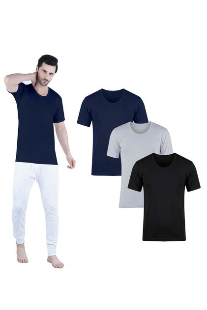 U Neck Vest for Men 3PCS 100% Combed Cotton Half Sleeve - Grey/Black /Navy Blue