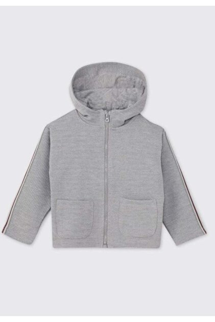 Erkek Bebek Kapüşonlu Fermuarlı Uzun Kollu Sweatshirt 0-5 Yaş GRİ MELANJ