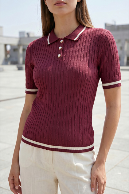 Polo Collar Hair Braided T-Shirt