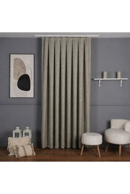 Linen Blackout Background Curtain 1/3 with Frequent Pleats for Cornice
