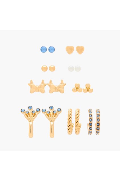Pack of 9 Gold Tone Assorted Earrings with Pushback Closure