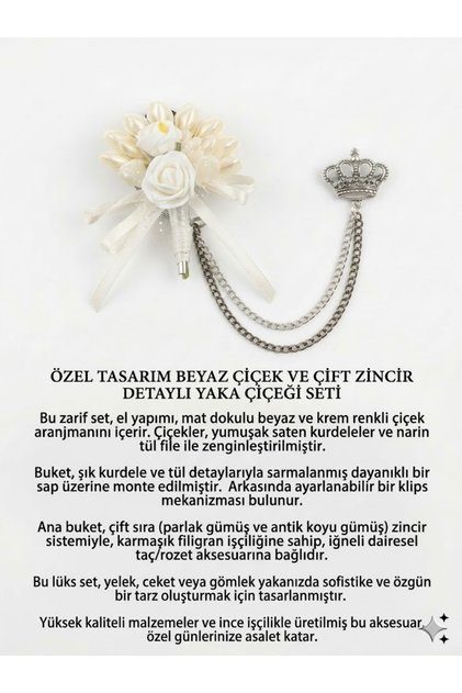 ARS EL YAPIMI ZİNCİRLİ ÇİÇEK YAKA İĞNESİ - ÖZEL TASARIM 26ÇEŞİT ZAMANSIZ ŞIKLIK AKSESUARI