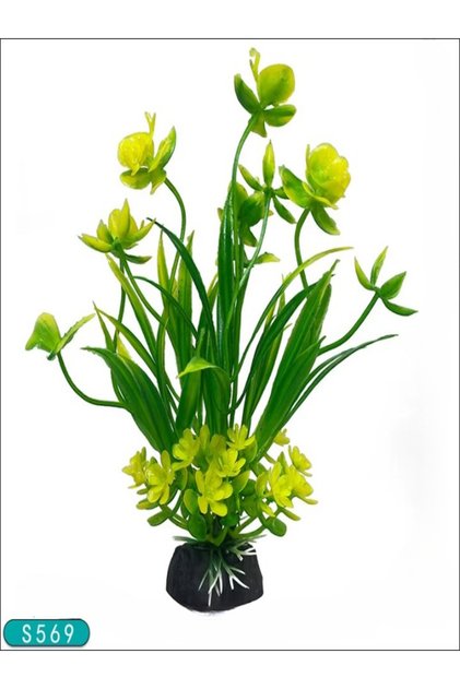 Planta Artificiala pentru Acvariu din Plastic cu Baza Ceramica, 13×4x2, 5 cm, Decor Acvariu, Culori Vii