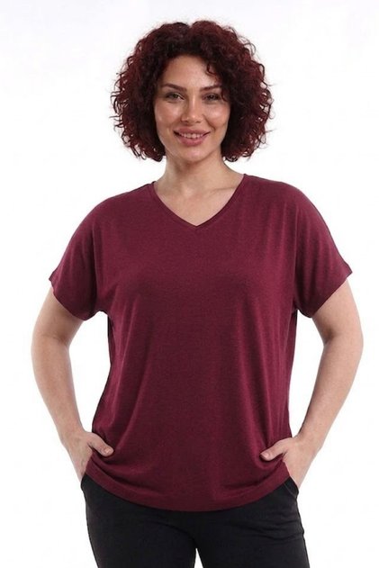 Women's Burgundy Plus Size V-Neck Comfortable T-Shirt