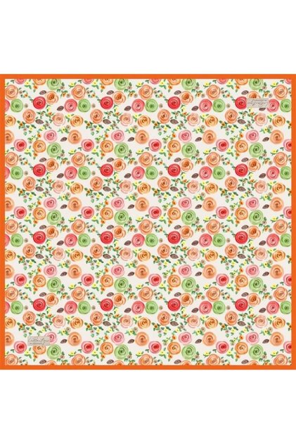 Sura Silk Scarf Orange Floral Pattern 2426 - 02