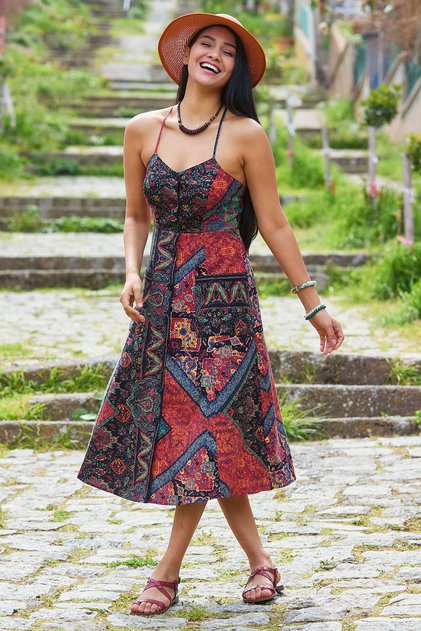 Midi Length Cross Strap Dress
