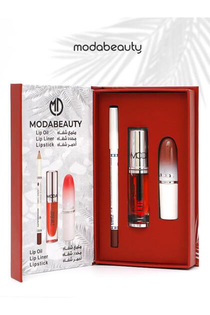 Lip Kit (Lipstick +Lips Liner +Lip Gloss) Three Colors by Moda Beauty