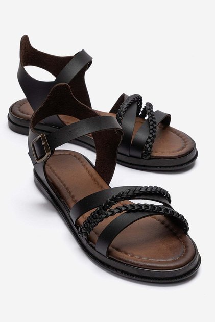 Women's Braided Cross Sandals Black