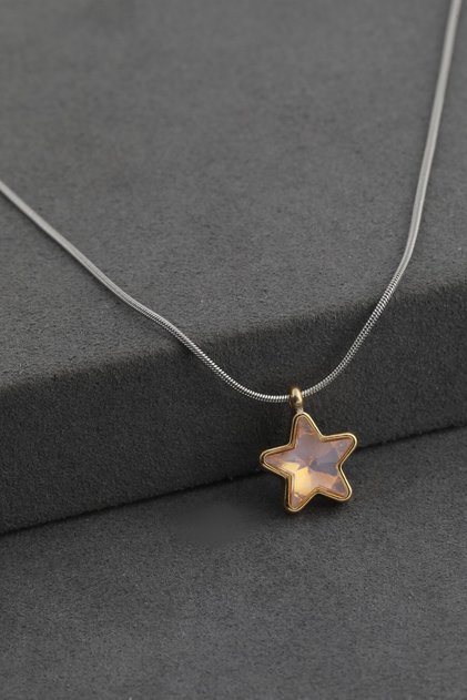 316 L Stainless Steel - Anti-Allergic - Non-Tarnish - Steel Chain - Steel Color Changing - Enamel Star Design Necklace