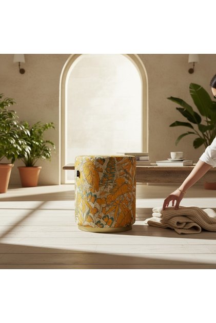 Botanical Premium Desenli Metal Ayaklı Lüks Dekoratif Puff