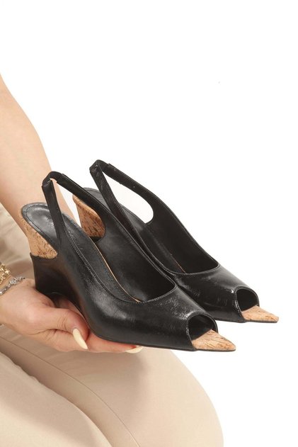 Women's Feta Black Patent Leather 7 cm Heeled Open Back Shoes