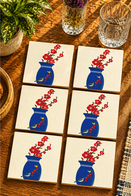 Blooming Time Modern Design Set of 6 Coasters - Uv Printing Mdf - 10X10 cm