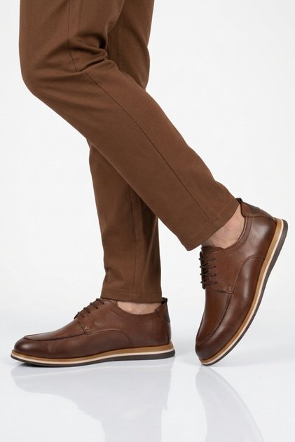 Tan Genuine Leather Large Size Men's Casual Shoes