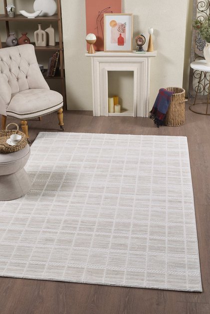 Bergama Modern Dokuma Krem Vintage Halı 4 m2 6 m2 Salon Oturma Odası Halısı