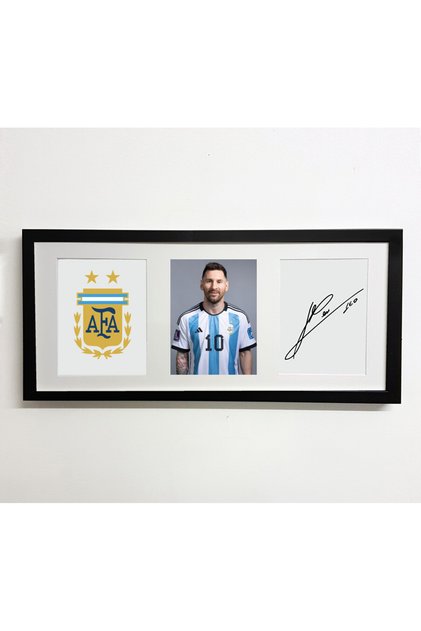 Lionel Messi Argentina FIFA World Cup Autographed Poster with Frame 50x23cm