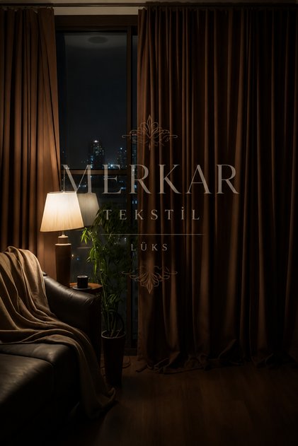 KAHVERENGİ Kahve Karartma Pilesiz Blackout Lüks Fon Işık Güneş Geçirmez Perde-Tek Parça-Projeksiyon