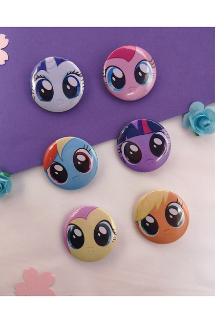 My Little Pony Tasarım 6'lı Rozet 70 mm PVC Kaplı Çanta Ceket Yaka Aksesuarı