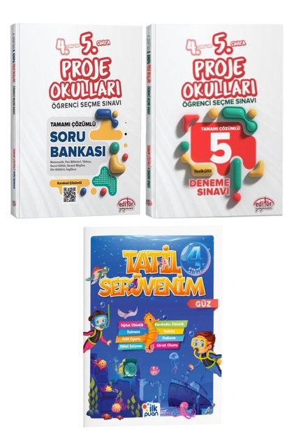 4. Sınıftan 5. Sınıfa Proje Okulları Öğrenci Seçme Sınavı Çözümlü Soru Bankası+Deneme+Tatil Serüveni