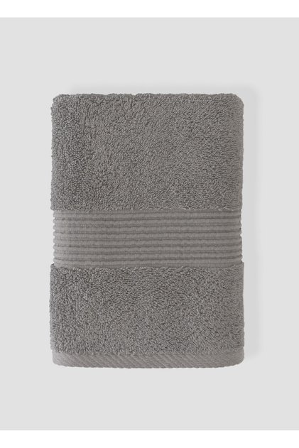 Stripe Hand and Face Towel with Striped Border, 100% Certified Cotton, 1 Piece, 50X90Cm - Gray