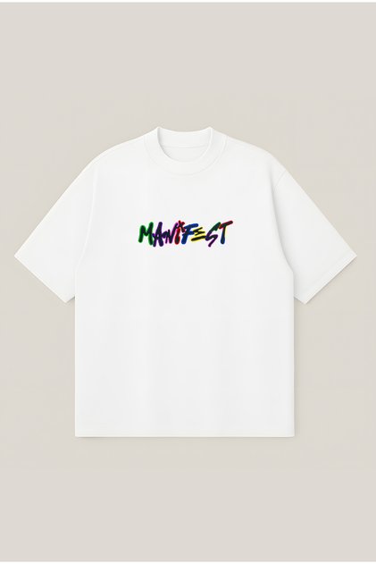 Manifest Neon Logo Oversize Boxy Cut Unisex 100% Cotton Printed Tshirt | Streetwear