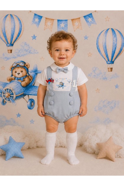 Teddy Bear and Airplane Concept Baby Boy 1 Year Old Salopet