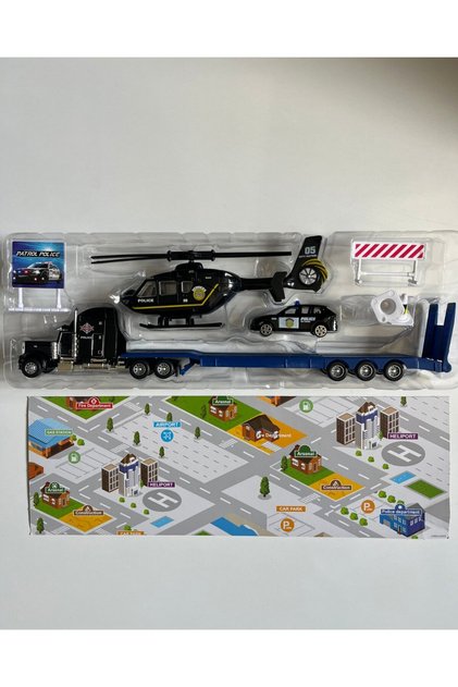 Oyuncak Helikopter Tır ve Araba Seti Siyah | 33 Cm Tır | 20 Cm Helikopter | 8 Cm Araba ve Aksesuarl