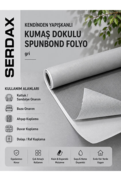 Kendinden yapışkanlı Kumaş Dokulu Spunbond Folyo Koltuk-Oto-Baza-Ahşap-Metal-Dolap-Duvar uygulamaları GRİ RENK