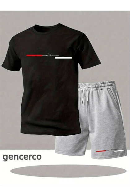 Black and Gray Bay Whatever Printed Men's Premium Oversize Top and Bottom Set T-Shirt and Shorts Set
