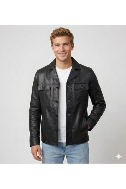 Savran Deri Safari1745 Pointed Genuine Leather Jacket - Trendyol