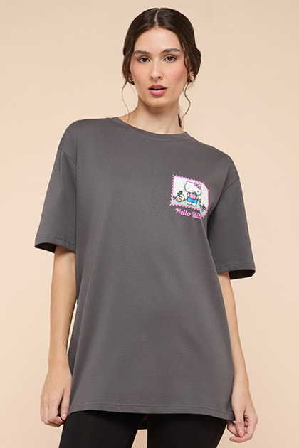 Hello Kitty Printed T-Shirt with Crew Neck and Short Sleeves