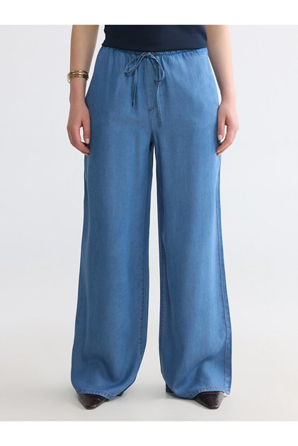 Wideleg Women's Jeans Pants with Elastic Waist