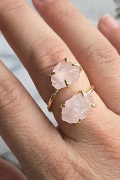 Pink Quartz Ring Adjustable Multi-Quality Brass Premium Natural Stone Quality Gold Color