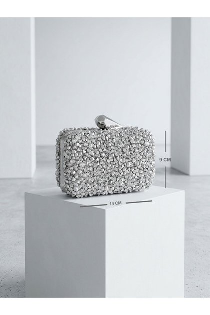 70984 Stone-Detail Mini Handbag with Case Stylish Evening Dress Bag for Women