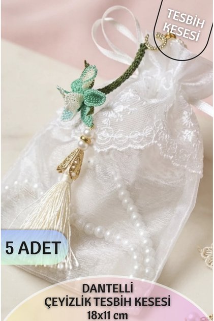 5 Adet Fransız Dantelli Organize Bohça Kesesi (Tesbih Kesesi) Avantajlı Paket (18x11 cm)