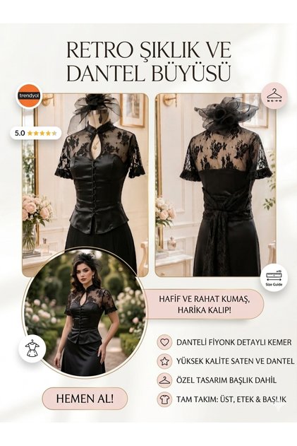 Özel tasarım 3'lü kombin.Dantelli üst,etek,şık bir taç.