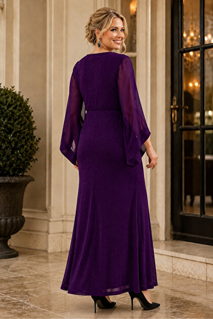 purple dress white collar Purple 1950s Solid Spliced Tie Neck Dress