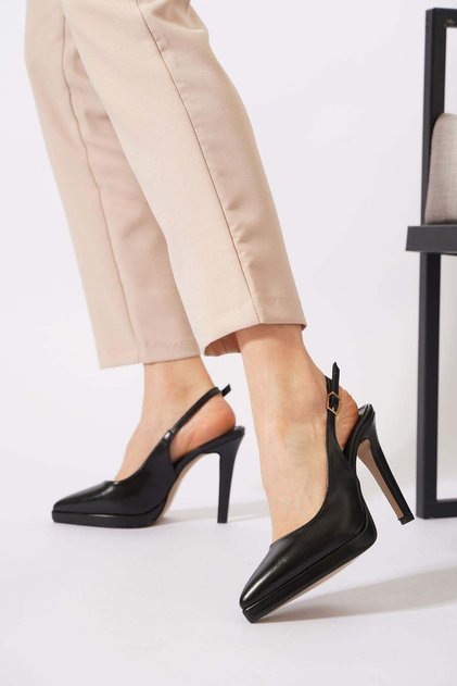 Artes Front Platform Back Open Women's Evening Dress Shoes Black Skin