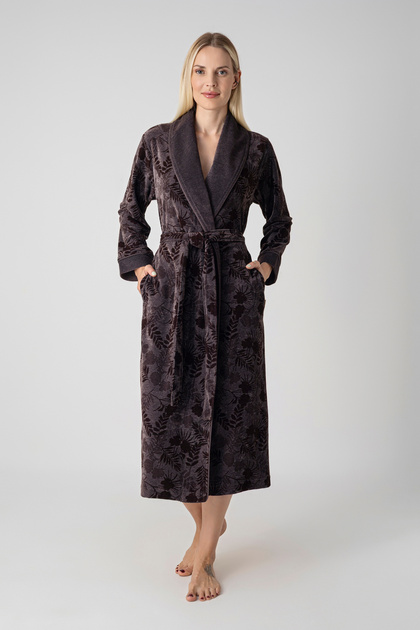 Premium Women's Shawl-Collar Patterned Stylish Elegant Natural Bamboo Cotton Dressing Gown